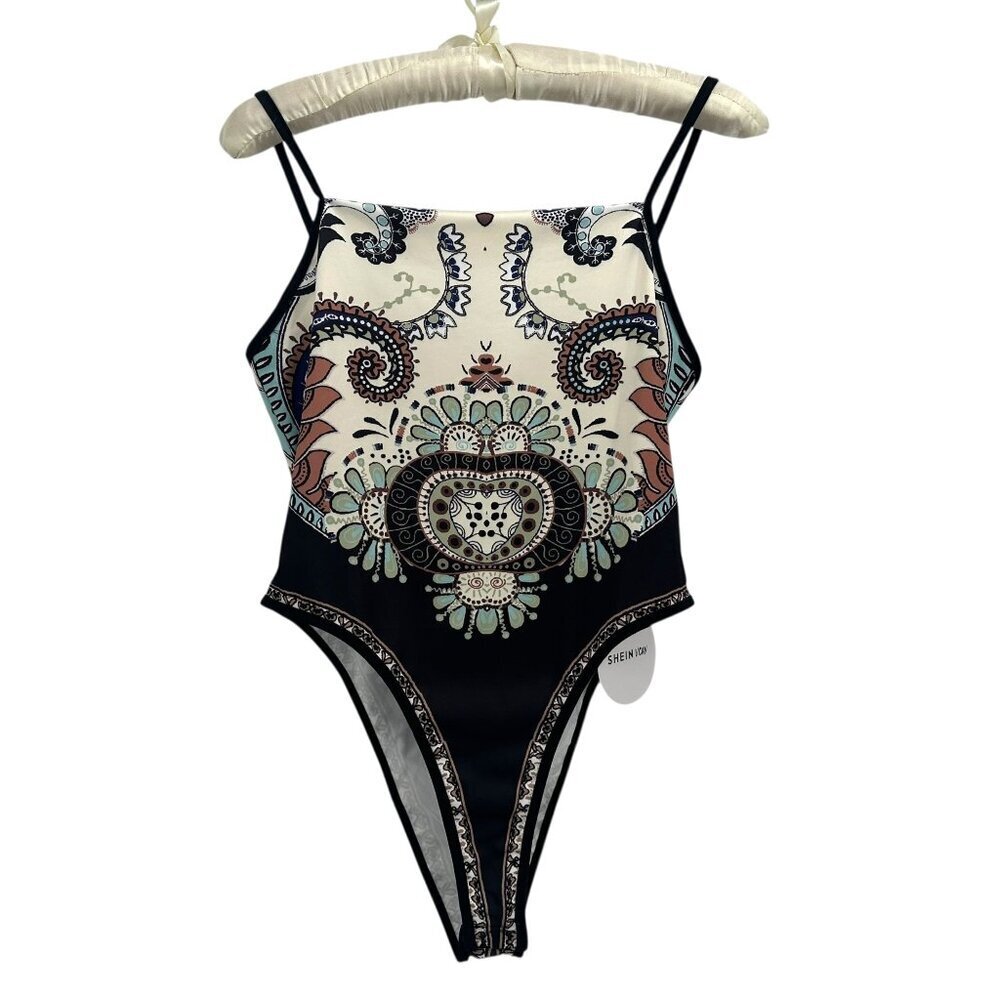 NEW Shein Vacay Womens Large Bodysuit Prive Graphic Cami Floral Boho Paisley